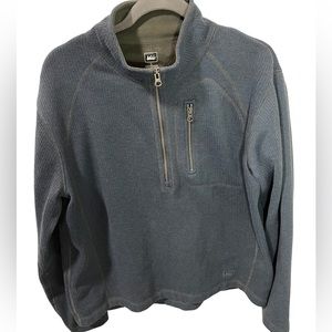 REI Blue Ribbed Sweater 1/4 Zip Long Sleeve Pocket Outdoor Hiking Large Jacket